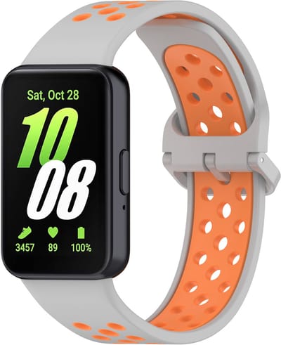 Stravo 2-kleurige Siliconen Bandje Geschikt voor Samsung Galaxy Fit 3 - Ademend & Comfortabel Horlogeband - Grijs/oranje