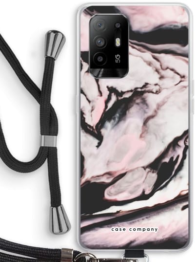 Case Company® - Hoesje met koord geschikt voor Oppo A94 5G hoesje met Koord - Roze stroom - Telefoonhoesje met Zwart Koord - Bescherming aan alle Kanten en Over de Schermrand