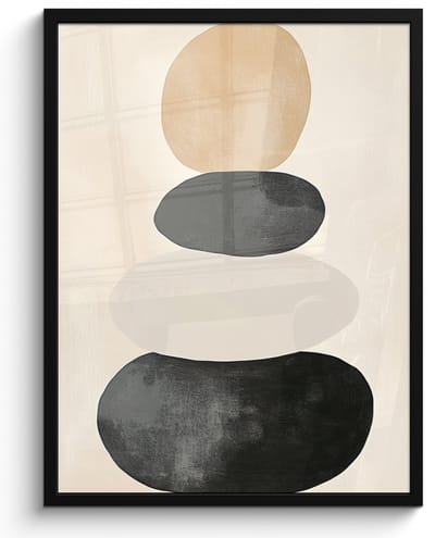 Poster in lijst - Fotolijst 60x80 cm - Posters - Japandi - Wabi sabi - Beige - Posterlijst zwart - Decoratie - Wanddecoratie woonkamer - Muurdecoratie slaapkamer