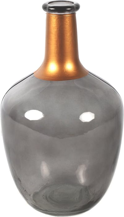 Countryfield Bloemenvaas Firm Big Bottle - transparant grijs/koper - glas - 15 x 25 cm