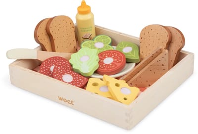 Woet® Houten Sandwich Set - "Maak Je Eigen Broodjes" Speelset met 16+ Accessoires - Rollenspel Speelgoedeten - Educatief Keuken Speelgoed - Vanaf 2 jaar