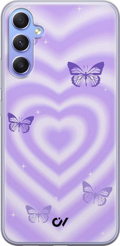 Hoesje geschikt voor Samsung Galaxy A34 hoesje - Retro Hart Vlinder - - Paars - - Casevibes
