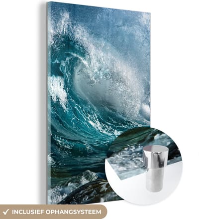 MuchoWow® Glasschilderij 120x180 cm - Schilderij acrylglas - Oceaan - Golf - Water - Foto op glas - Muurdecoratie woonkamer - Wanddecoratie slaapkamer - Schilderijen