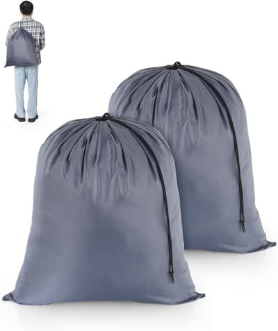 Reiswaszakken Set van 2, Vouwbare Opbergzakken voor Vuile Was, Sterk en Duurzaam, Ideaal voor Kamperen, Vakantie en Studentenhuis, 50cm x 60cm, Grijs