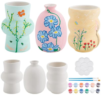 Dailygoods- Vaas Set 3 Stuks - Keramisch Ongeblakerde Vaas - Beschilder Je Eigen Vaas - Kunstschilderij - Cadeau Verjaardag/Moederdag - Creatieve Activiteit - Decoratie