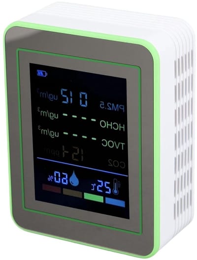 Luchtkwaliteitsmeter - Luchtmonitor Tester - Binnenlucht Controleren - Uitgebreide Detectie - 90 x 70 x 35 mm - Wit en groen
