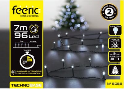Feeric lights Kerstverlichting - helder wit - 7 m- 96 led lampjes - zwart snoer - batterij