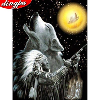 Peinture diamant Animal loup maison, perceuse carrée complète, mosaïque, broderie d'images perlées 20X30CM gray