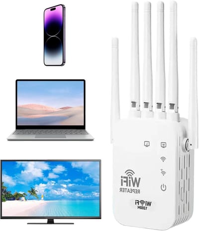 Wifi Repeater - Signaalversterker - Dekking Uitbreiden - Dual-Band 1200 Mbps - 1115 m² Bereik - Wit