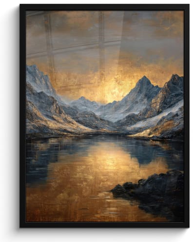 Poster in lijst - Fotolijst 60x80 cm - Posters - Berglandschap met Gouden Zonsondergang - Posterlijst zwart - Decoratie - Wanddecoratie woonkamer - Muurdecoratie slaapkamer