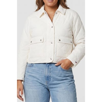 Tommy Hilfiger Padded Flag Quilted Jacket Ivory Silk Größe: S | Cropped-Jacken Outlet | Damen | Weiß