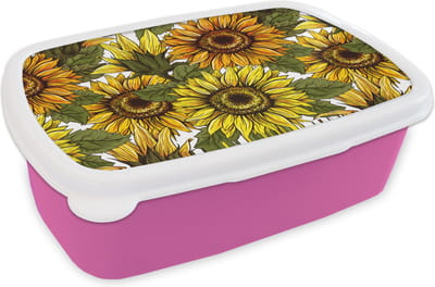 Broodtrommel Roze - Lunchbox - Brooddoos - Zonnebloem - Vintage - Design - 18x12x6 cm - Kinderen - Meisje