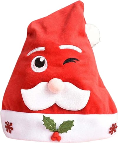 Fienosa Kerstmuts Kerstman Gezicht – Geborduurd 3D – Rood – 25 cm – Kerstmuts Volwassenen & Kind – Kerstversiering & Kerstcadeau