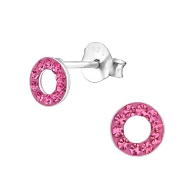 Aramat Jewels | Oorbellen | Zilveren open cirkel oorbellen roze kristal | | | |5mm | Zilver | Kinderen, Volwassenen | Verkleurd niet