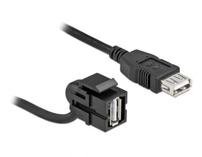 Keystone Module USB 2.0 Een vrouwelijke 110 ° naar USB 2.0 Een vrouw met kabelzwart