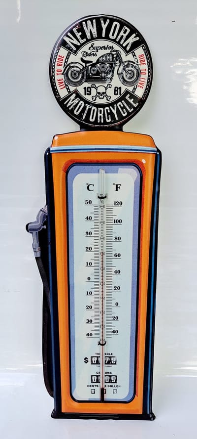 Blikken thermometer HK215t voor binnen of buiten motorcycle New York RIDE TO LIVE hoogte 48 cm - celsius en fahrenheit nostalgic vintage art
