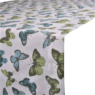 Tablerunner Butterfly Aqua/Gre 50x140