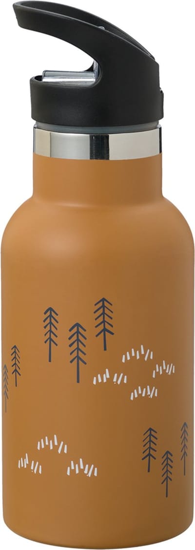 Fresk Thermosfles 350 ml - RVS Waterfles – Lekvrije Drinkfles voor Kinderen – Koude en Warme Dranken – BPA-vrij – Onbreekbaar – 2 Doppen – Thermosbeker – Drinkbeker Unisex - Mosterd - Woods Spruce Yellow