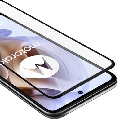 Cadorabo Screenprotector geschikt voor Motorola MOTO G31 / G41 Volledig scherm pantserfolie Beschermfolie in TRANSPARANT met ZWART - Gehard (Tempered) display beschermglas in 9H hardheid met 3D Touch