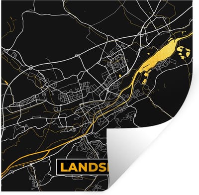 Muurstickers - Sticker Folie - Goud – Duitsland – Plattegrond – Gold – Stadskaart – Kaart – Landshut - 100x100 cm - Plakfolie - Muurstickers Kinderkamer - Zelfklevend Behang XXL - Zelfklevend behangpapier - Stickerfolie