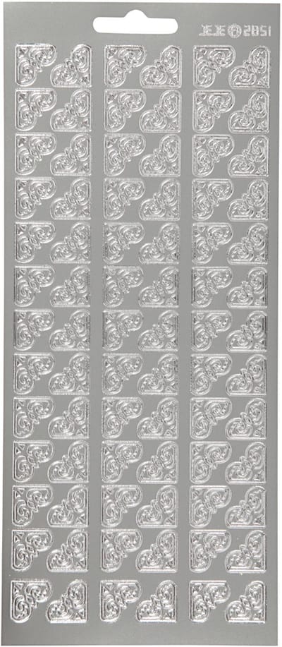 Stickers, hoeken, vel 10x23 cm, zilver, 1 vel