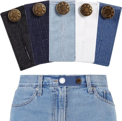 Dailygoods - 5 stuks verstelbare taille verlenger voor broeken, elastische tailleband verlengers, knop verlengers voor broek broek zwangerschap jeans verlenger taille extensies (3,26 x 1,38 ”, 5 kleuren)