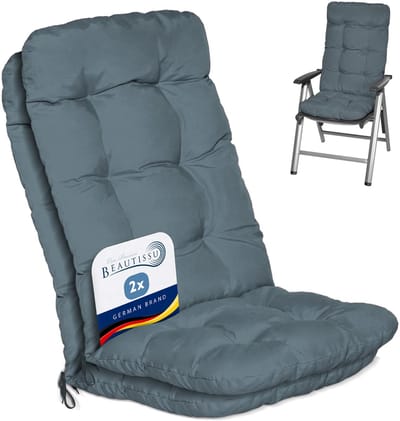 Beautissu Flair HL Stoelkussen Set 2x Hoge Rugleuning 120x50x8 cm Duifblauw – Tuinstoelkussen