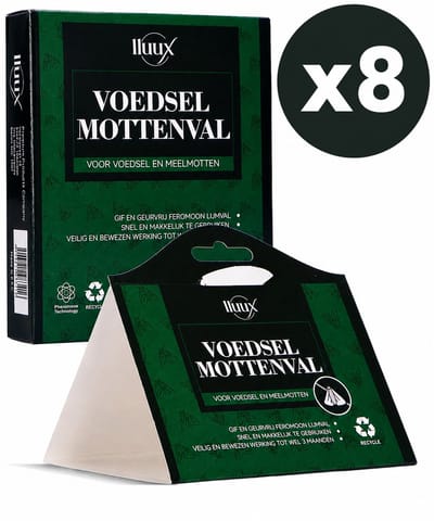 lluux - 8 Stuks - Mottenval - Voedselmottenval - Motten - Mottenvallen Voedselmotten - Feromoonval Voedselmot - Meelmotten val - Meelmot - Levensmiddelenmottenval - Voedselmot - Mottenvanger - Meelmotten kleefval - Meelmottenval