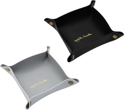 Stijlvolle Faux Leather Opbergtray voor Sleutels, Munten en Sieraden - Vouwbare Set van 2 voor Woonkamer en Kantoor (Zwart + Grijs)