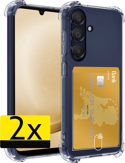 Hoesje - 2 Stuks - Geschikt voor Samsung Galaxy A25 - Met Pashouder en Kaarthouder - Telefoon Hoes Shockproof - Siliconen Case - Back Cover - Shock Proof - Pasjes Houder - Telefoonhoesjes - Transparant