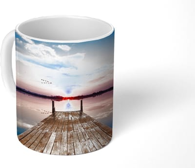 Mok - Koffiemok - Steiger - Water - Zonsondergang - Roze - Horizon - Mokken - 350 ML - Beker - Koffiemokken - Theemok