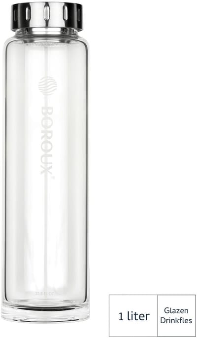 BOROUX glazen drinkfles 1 liter - BPA/BPS-vrij borosilicaatglas - vaatwasmachinebestendig
