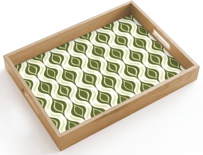 Dienblad hout 40x30 cm - Schootdienblad - Patroon - Retro - Groen - Borrelplank rechthoek - Plateau dienbladen