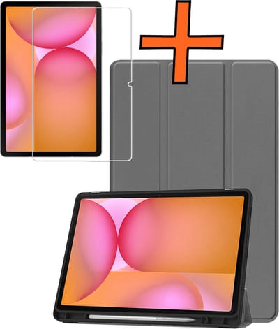 Hoesje - Geschikt voor Samsung Galaxy Tab S10 Lite - Met Screenprotector - Trifold Bookcase - Hard Cover Case - Met Uitsparing Geschikt voor S Pen - Hardcover Book - Tablet Hoes - Grijs