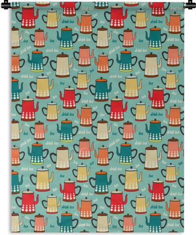 Wandkleed - Wanddoek - Patronen - Thee - Theepot - Vintage - 150x200 cm - Wandtapijt