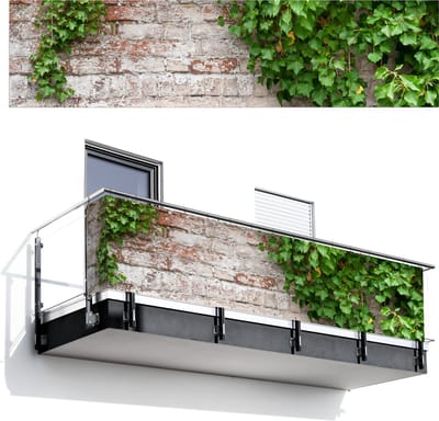 Balkonscherm 500x120 cm - Balkonposter Klimop - Groen - Stenen - Wit - Bladeren - Balkon scherm decoratie - Balkonschermen - Balkondoek zonnescherm
