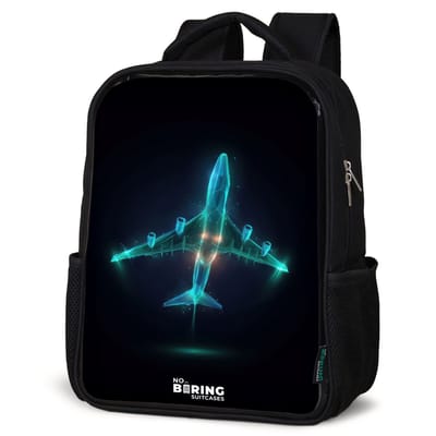 NoBoringSuitcases.com® - Rugzak zwart - Schooltas jongen & meisje - Lichtgevend vliegtuig - Rugtas voor school - Boekentas kind - Schoolrugzak - Kinderrugzak