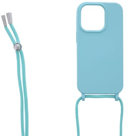 LuxeBass Siliconen hoesje met koord geschikt voor Apple iPhone 14 Pro - Turquoise - telefoonhoes - gsm hoes - telefoonhoesje