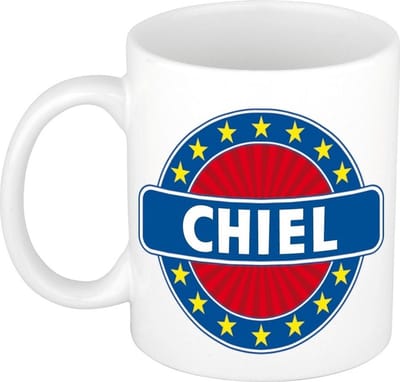 Bellatio Decorations - Chiel voornaam - koffiemok - beker - wit/blauw - 300 ml - Cadeau - Heren - Collega - Vaderdag - Verjaardag