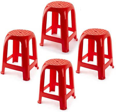PlasticForte Zit krukjes - 4x - rood - kunststof - 37 x 37 x 46 cm - extra zitplaatsen