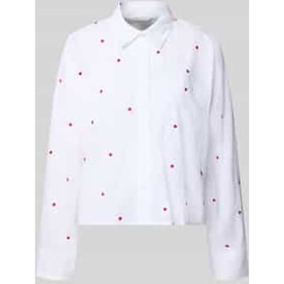 Tom Tailor Denim - Boxy fit overhemdblouse met borduursels - Maat XL - white red heart embroidery