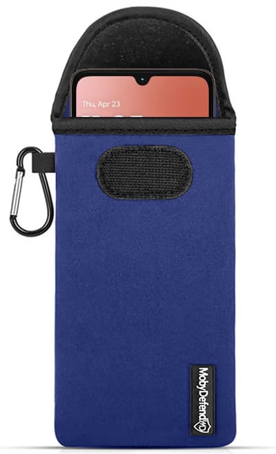 MobyDefend Hoesje - Geschikt voor Motorola Moto G06 / Motorola Moto G06 Power - Neopreen Pouch Met Karabijnhaak - Insteek - Riemlus - Blauw