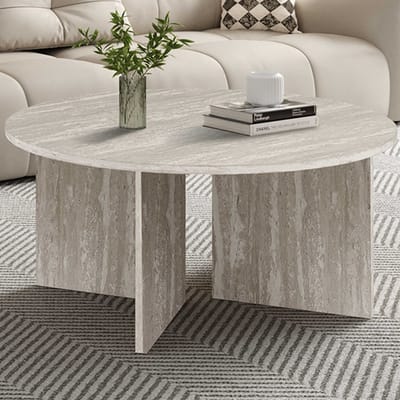 Salontafel Drasir - Ø90x42cm - Grijs Travertin