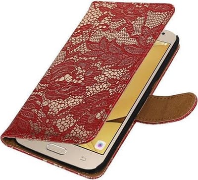 Rood Lace booktype wallet cover hoesje voor Samsung Galaxy J2 2016