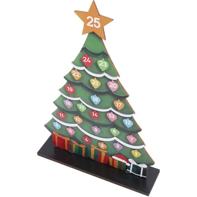 Calendrier de l'Avent en Bois Arbre de Noël Décoration de Maison Ornement de Bureau Avent en Bois Compte à Rebours de Noël gray