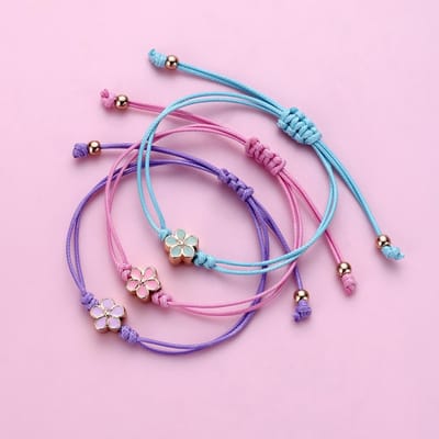 Bixorp Friends Vriendschapsarmbandjes voor 3 met Bloemetjes - Roze | Paarse | Blauwe Bandjes - BFF Armband