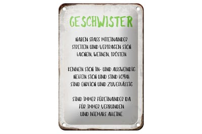 Blechschild Spruch 12x18cm Geschwister füreinander da