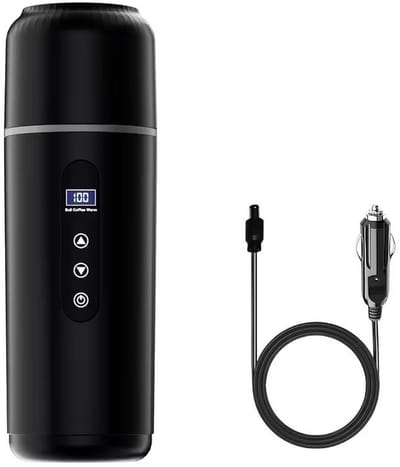 Draagbare elektrische waterkoker voor de auto, 12V/24V, 500ml, 304 RVS, temperatuurinstelbaar 30-100°C-Zwart.