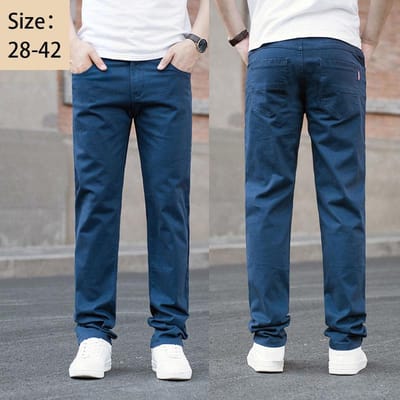 Zomer Heren Dunne Broek Losse Trend Casual Broek Recht Recht Effen Kleur Broek 28 saffier