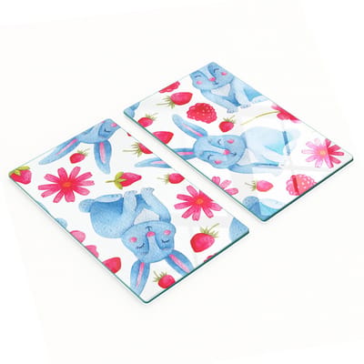 Set van snijplanken van gehard glas met konijnenpatroon, 2x30x52 cm